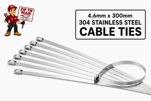 4.6mm x 300mm 304 Stainless Steel Cable Ties 100pcs